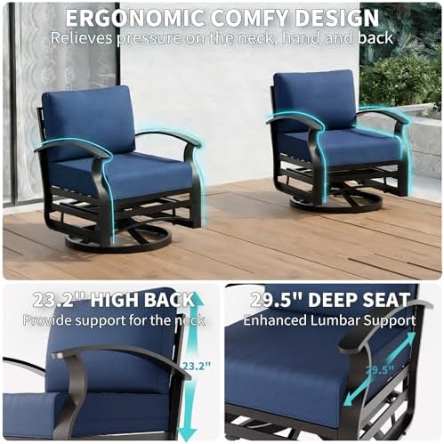 Gotland 2 Piece Patio Set, Metal Outdoor Swivel Chairs Set of 2 with 5.1’’ Hi...