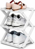 Bamboo Foldable Narrow Shoe Rack, The 9-Tier Bamboo Rack: 3-Tier, 6-Tier, and 9-Layers No-Assembly Storage Solution! Vertical Shoe Organizer Tall for Small Spaces Entryway Bedroom (White, 3 Tier)