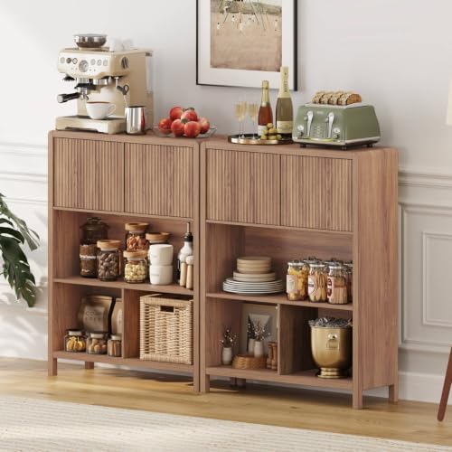 FATORRI Bookshelf with Open and Hidden Storage, 5 Cube Bookcase with 2 Doors,...