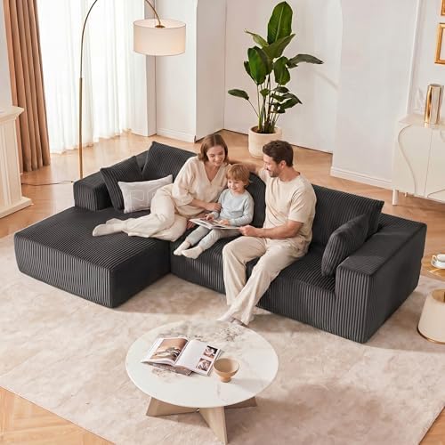 108" Couch with Chaise, Cloud Sectional Modular Sofa, Darkgrey | Deep Se...