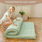 Green Gingham Japanese Floor Mattress, Twin Size 39" x 80", 3.5" Thick | High Density Foam Futon Mattress, Foldable Tatami Sleeping Pad, Farmhouse Style Roll Up Floor Bed for Dorm Guest Room