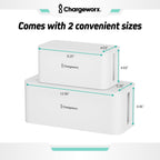 ChargeWorx Cable-Management Box Set, Cord Organizer, Cable Box to Hide Surge Protectors and Power Strips, Desk and Floor Cord Management, Home Office and TV Wire Concealer, White