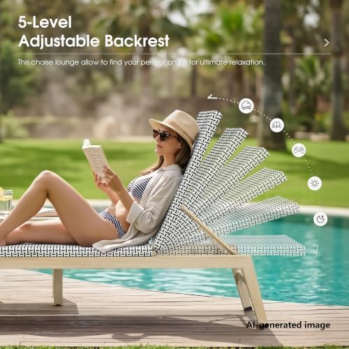 PURPLE LEAF Oversize Outdoor Chaise Lounge Set of 2 Champagne Frame, White | ...