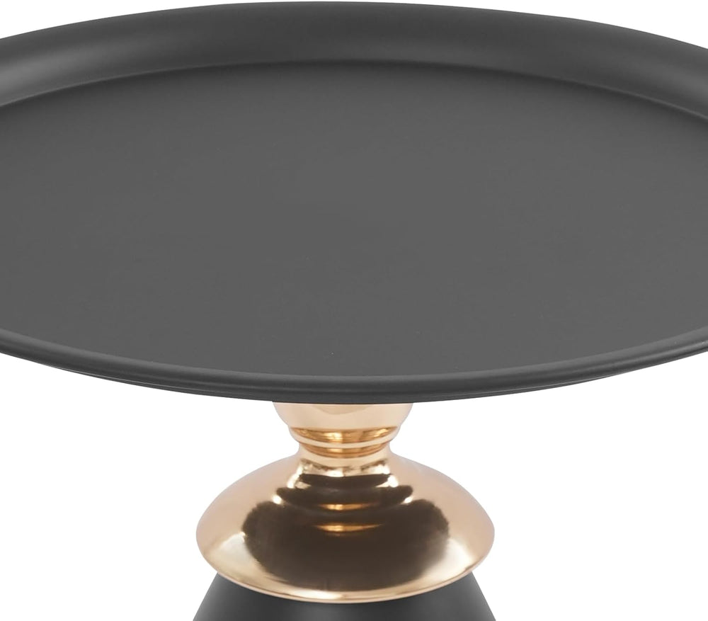 Round Side Table with Raised Edge, Cream White & Gold Accent Small End Ta...