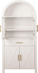 71 Inch Tall Arched Pantry Cabinet with Glass Door, Farmhouse Kitchen Pantry with Adjustable Shelves & Barn Door for Living Room Dining Room (White)
