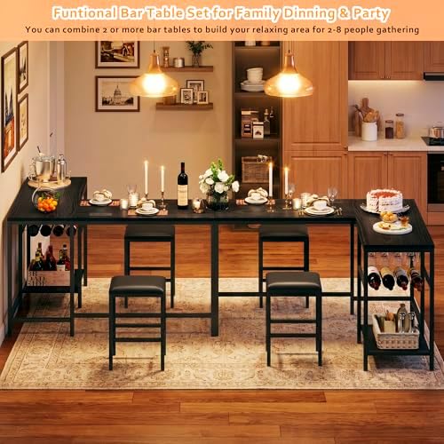 Bar Table and Chairs Set for 2-4, 3-Piece Convertible L-Shaped Dining Set wit...