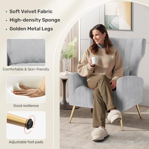 Nalupatio Velvet Accent Chairs Set of 2 Modern High Back Armchair Arm Chair w...