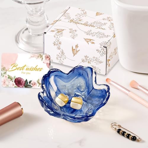 Gifts for Women Flower Jewelry Dish Ring Holder Dish Jewelry Tray Bathroom Vanity Organizer Blue Room Decor Aesthetic Nightstand Bedroom Decor Trinket Dish Small Friendship Wedding Birthday Gifts