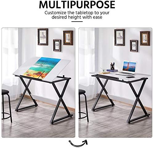 Yaheetech Height Adjustable Drafting Table, Tilting Art Desk, White