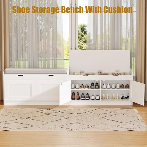 2-Tier Storage Bench, 39.4" Wide Shoe Bench with Lift-Up Top, Shoe Stora...