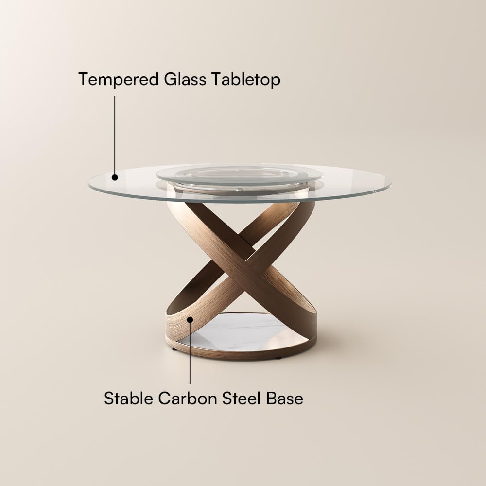 POVISON 51" Modern Round Dining Table, Glass Round Kitchen Table for 4, ...