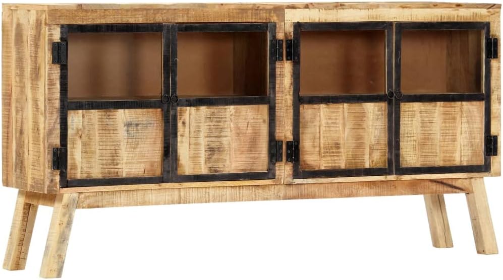 Industrial Style Solid Mango Wood Sideboard with Brown Finish and Black Accen...