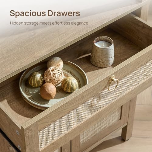 SICOTAS 68.5" Tall Boho Rattan Bookshelf with Single Drawer & Storag...
