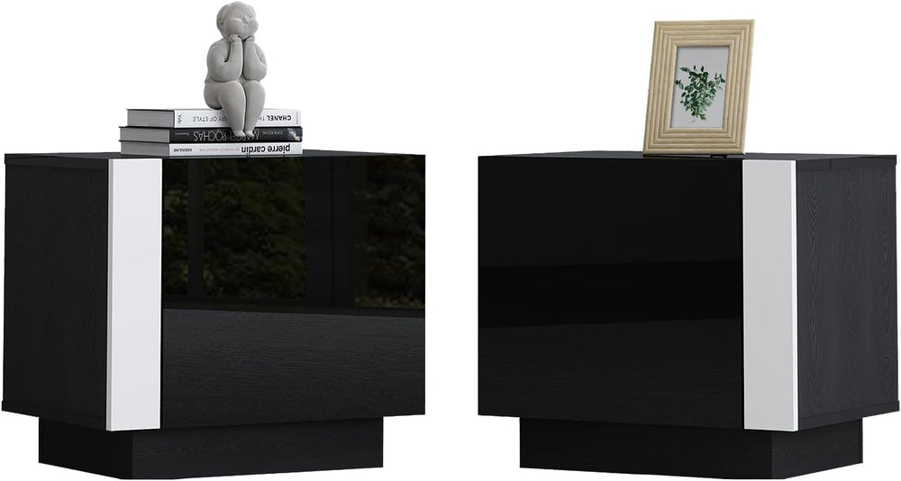 AMERLIFE 2PCS Entertainment Center Side Table Set with Storage, Modern High G...