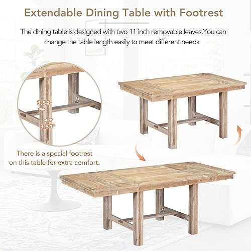 Merax Dining Table Set for 6, 82“ Extendable Dining Table with Footrest, 4 Up...