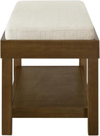 24KF Large Rectangular Storage Bench,Upholstered Seat Cushion,Ottoman Coffee Table with Ivory Removable Cushion for Living Room,Entryway Bench Bed Bench with Solid Wood Shelf,5069-Ivory