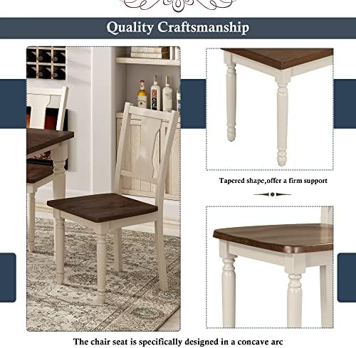 LUMISOL 6-Piece Dining Table Set with Bench, Brown+Cottage White