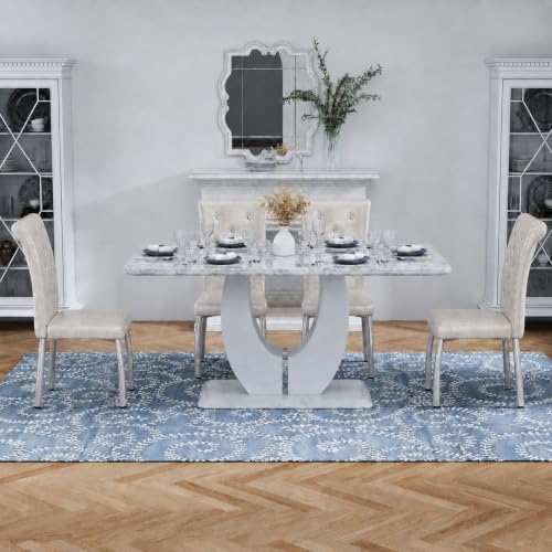 5 Piece Faux Marble Dining Table Set for 4, 63" Rectangular Kitchen Tabl...