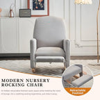 Rocking Chair Nursery with Foot Rest, Nursing Rocking Chair with High Backrest, Glider Rocker Chair for Living Room, Bedroom, Nursery(Cotton Linen Light Gray)