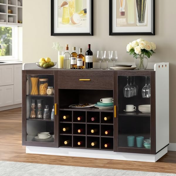 Farmhouse Wines Bar Cabinet Kitchen Coffee Bar Cabinet, Wine Bottle Rack Cabi...