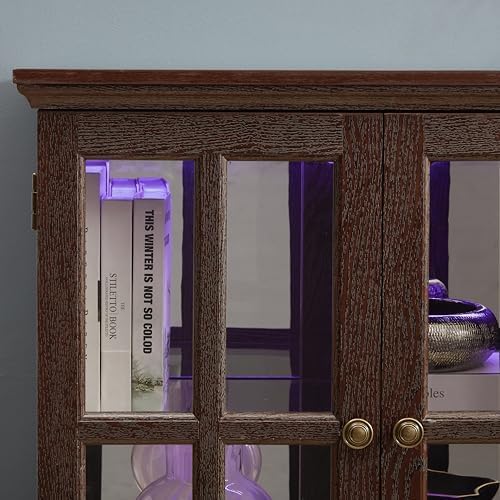 KEIKI Curio Cabinet, Lighted Glass Display Cabinet w/ 4 Glass Doors & Adj...