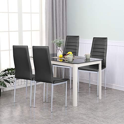 COSTWAY Set of 4 Dining Chairs, Upholstered Armless Chairs with Waterproof PV...