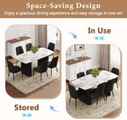 Ebullient White Dining Table Set for 6, 67'' Marble Oval Dining Table Set with 6 Metal Chairs, 3.5'' Thick Marble-Grain Top and Matte Black Wood Base, Space-Saving 7 Piece Kitchen Table Set