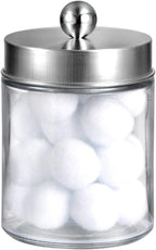 Amolliar Apothecary Jars Bathroom Vanity Organizer -Countertop Canister Jar with Storage Lid - Qtip Dispenser Holder Glass for Qtips,Cotton Swabs,Makeup Sponges ,Hair Band - Brushed Nickel (1 Pack)