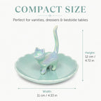 Cat Ring Holder Jewelry Dish–Ceramic Trinket Tray for Rings,Earrings,Necklaces & Bracelets,Cute Cat Jewelry Organizer for Vanity,Nightstand,Dresser,Birthday Gift for Women,Girls Cat Lovers