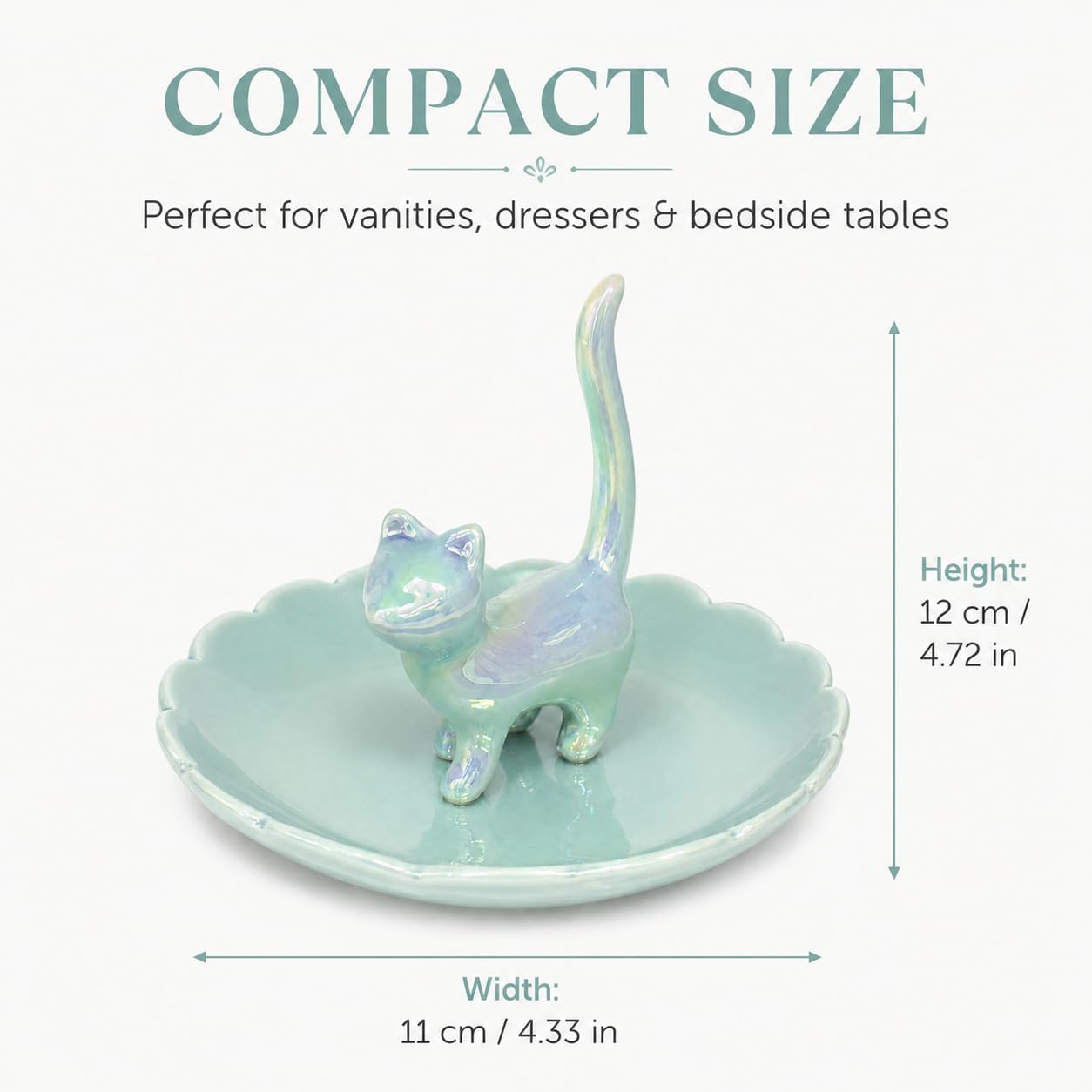 Cat Ring Holder Jewelry Dish–Ceramic Trinket Tray for Rings,Earrings,Necklaces & Bracelets,Cute Cat Jewelry Organizer for Vanity,Nightstand,Dresser,Birthday Gift for Women,Girls Cat Lovers