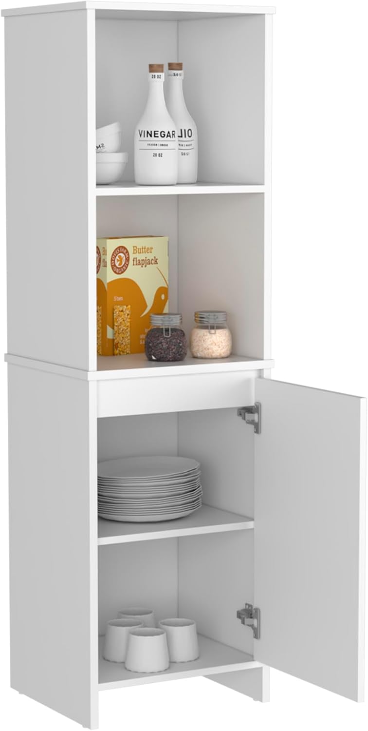Kitchen Pantry Feery, Single Door Cabinet, Interior and External Shelves, Whi...