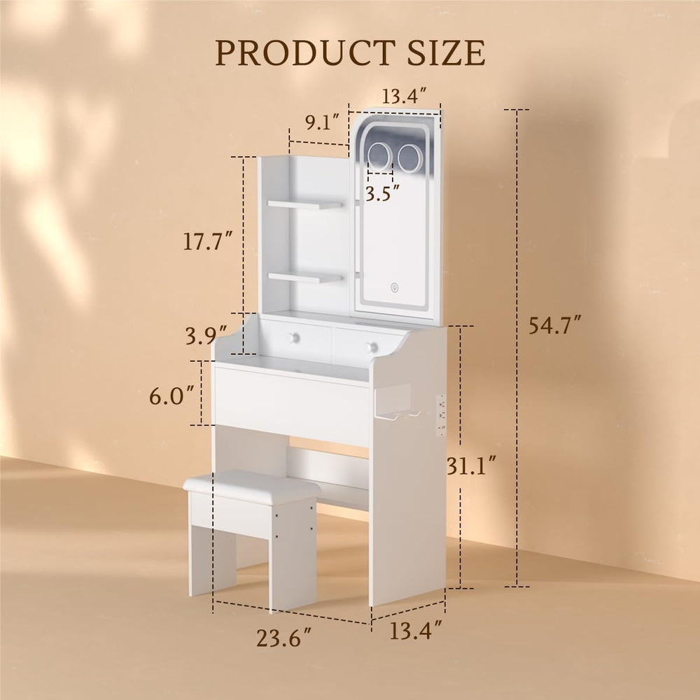 HOMEMORE Vanity Desk with LED Mirror Small Vanity with Lights 3X and 5X Magni...