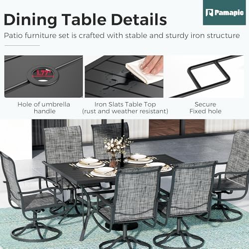 7-Piece Outdoor Dining Set, Patio Furniture Set with Textilene Swivel Chairs,...