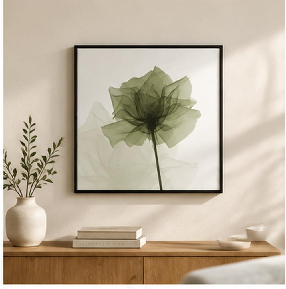 Wieco Art Black Frame Art Large Green Flickering Flowers Pictures Paintings o...