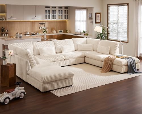 154" Oversize Corduroy Modular Sectional Sofa Couches for Living Room,White