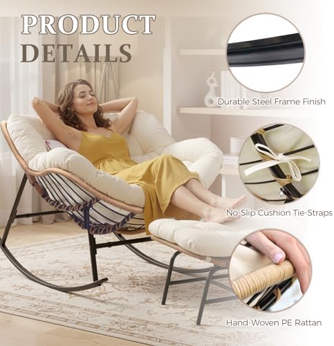 FINCATI 2 PCS Outdoor Rocking Chair, Oversized Papasan Rocking Chair | 450 Lb...