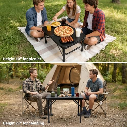 Small Camping Table 2Ft X 1.3Ft, Aluminum Portable Adjustable Table