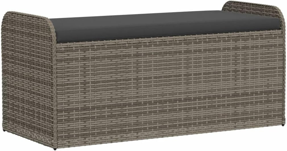 Poly Rattan Patio Storage Bench with Cushion, 45.3 Inch Outdoor Seat with Wat...