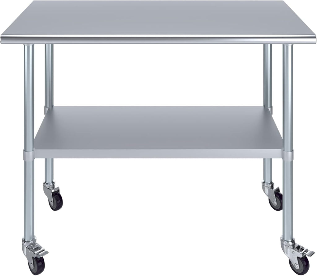 AmGood 24" x 48" Stainless Steel Work Table with Casters | Heavy Duty Metal Utility Table On Wheels | Kitchen Island Cart