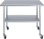AmGood 24" x 48" Stainless Steel Work Table with Casters | Heavy Duty Metal Utility Table On Wheels | Kitchen Island Cart