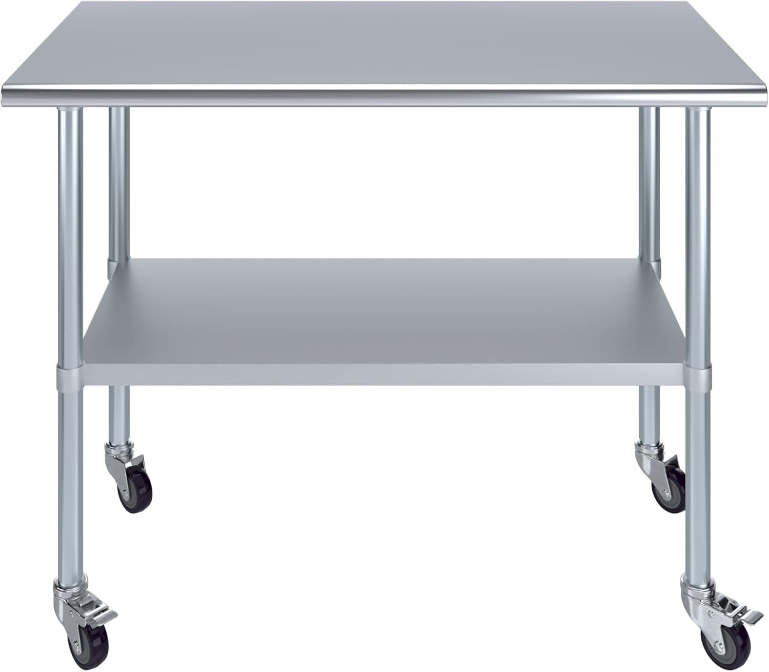 AmGood 24" x 48" Stainless Steel Work Table with Casters | Heavy Duty Metal Utility Table On Wheels | Kitchen Island Cart