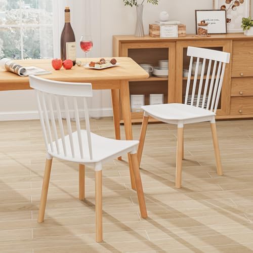 GIANTEX Set of 4 Windsor Dining Chairs White, Modern Kitchen Chairs w/Spindle...