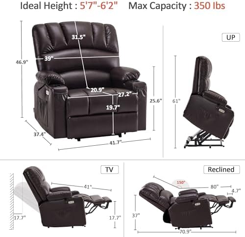 MCombo Oversized Power Lift Recliner Chair for Elderly R7092 (Dark Brown) | S...