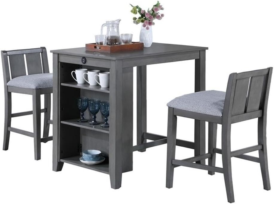 Lilola Home Graham 3-Piece Gray Finish Small Space Counter Height Dining Set ...