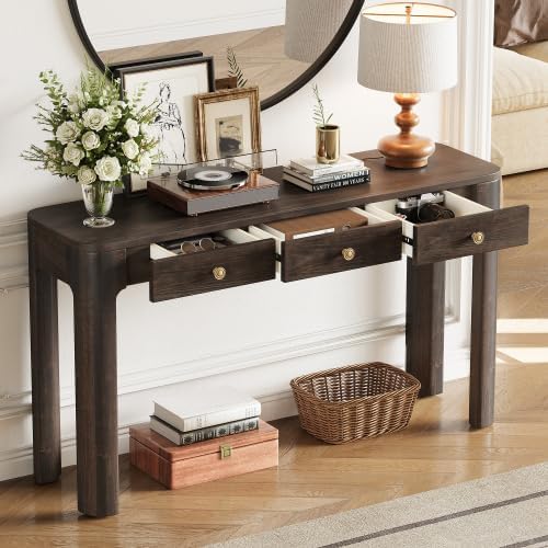 Bellemave 52" Rustic Console Table with 3 Drawers & Curved Corners, ...