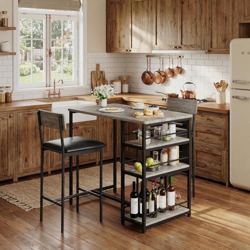 IDEALHOUSE Dining Table and Chairs, Bar Table Set with 2 Upholstered Bar Stoo...