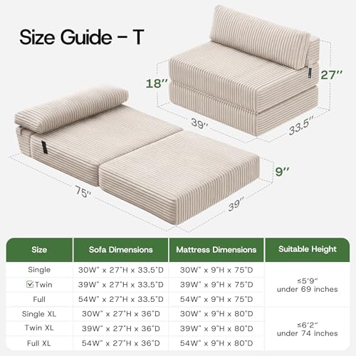 Convertible 4-in-1 Folding Sofa Bed Sleeper Chair Couch Foldable Chaise Loung...