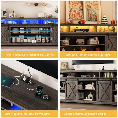 80" LED Farmhouse TV Stand for 90/85/80 Inch TVs,Tall Entertainment Cent...