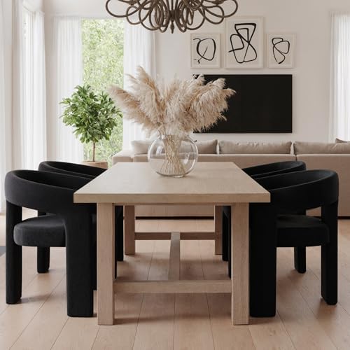 HNY Modern Velvet Barrel Dining Chairs Set of 6, Black