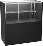 WISDOMFUR 4-Foot Display Showcase with LED Lighting – 48" L x 18" W x 38" H, Adjustable Glass Shelf, Locking Sliding Doors, Melamine Finish – Black Retail Display Cabinet